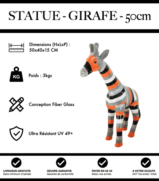Sculpture Girafe Resine 50cm Statue - Multicolore Orange - MUZZANO