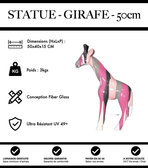 Sculpture Girafe Resine 50cm Statue - Pink Trash - MUZZANO