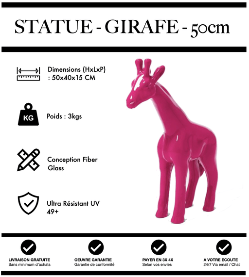 Sculpture Girafe Resine 50cm Statue - ROSE - MUZZANO