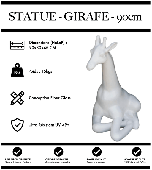 Sculpture Girafe Resine 90cm Assise Statue - BLANC - MUZZANO