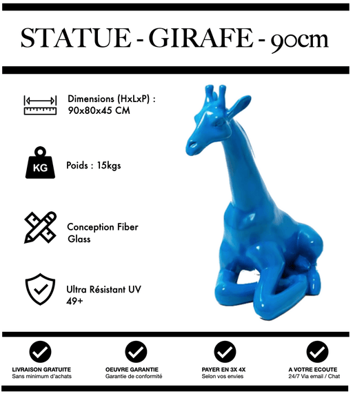 Sculpture Girafe Resine 90cm Assise Statue - BLEU - MUZZANO
