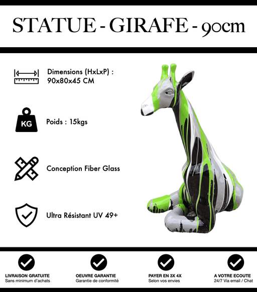 Sculpture Girafe Resine 90cm Assise Statue - Green Trash - MUZZANO