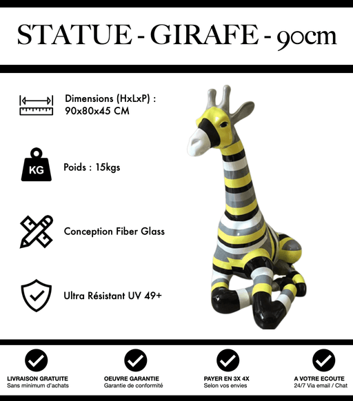 Sculpture Girafe Resine 90cm Assise Statue - Multicolore Jaune - MUZZANO