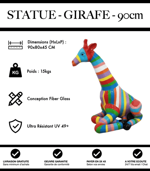 Sculpture Girafe Resine 90cm Assise Statue - Multicolore - MUZZANO