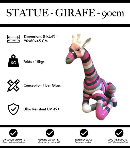 Sculpture Girafe Resine 90cm Assise Statue - Multicolore Rose - MUZZANO