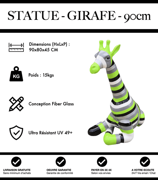 Sculpture Girafe Resine 90cm Assise Statue - Multicolore Vert - MUZZANO