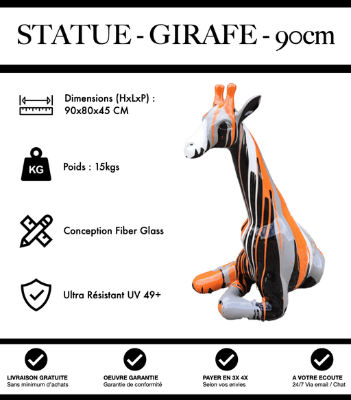Sculpture Girafe Resine 90cm Assise Statue - Orange Trash - MUZZANO