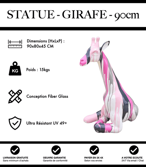 Sculpture Girafe Resine 90cm Assise Statue - Pink Trash - MUZZANO