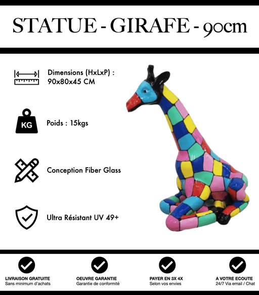 Sculpture Girafe Resine 90cm Assise Statue - Puzzle - MUZZANO