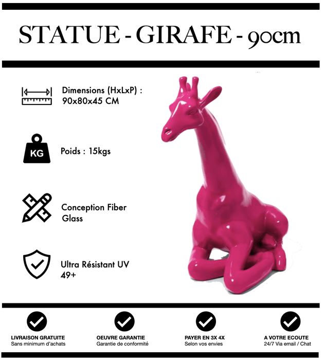 Sculpture Girafe Resine 90cm Assise Statue - ROSE - MUZZANO
