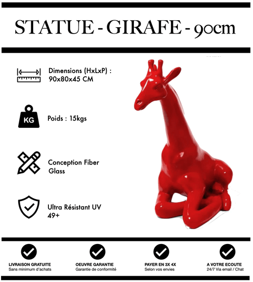 Sculpture Girafe Resine 90cm Assise Statue - Rouge - MUZZANO