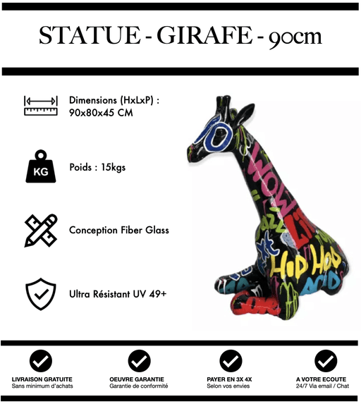 Sculpture Girafe Resine 90cm Assise Statue - Tag - MUZZANO