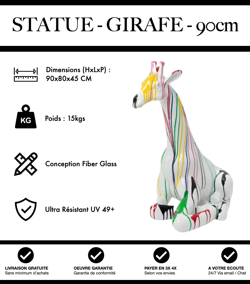 Sculpture Girafe Resine 90cm Assise Statue - White Trash - MUZZANO