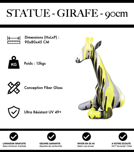 Sculpture Girafe Resine 90cm Assise Statue - Yellow Trash - MUZZANO