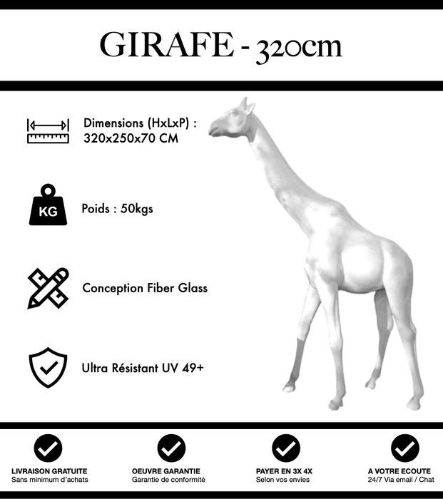 Sculpture Girafe Resine XXXL 320cm Statue - Blanc - MUZZANO