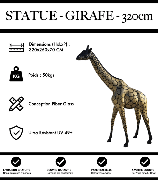 Sculpture Girafe Resine XXXL 320cm Statue - Gold and Black - MUZZANO