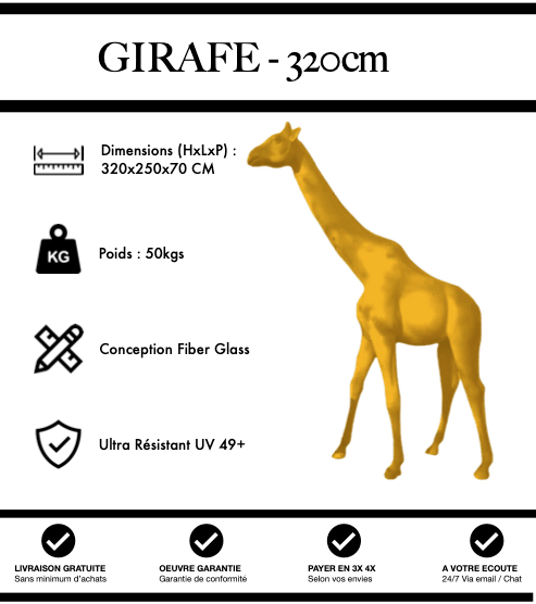 Sculpture Girafe Resine XXXL 320cm Statue - Jaune - MUZZANO