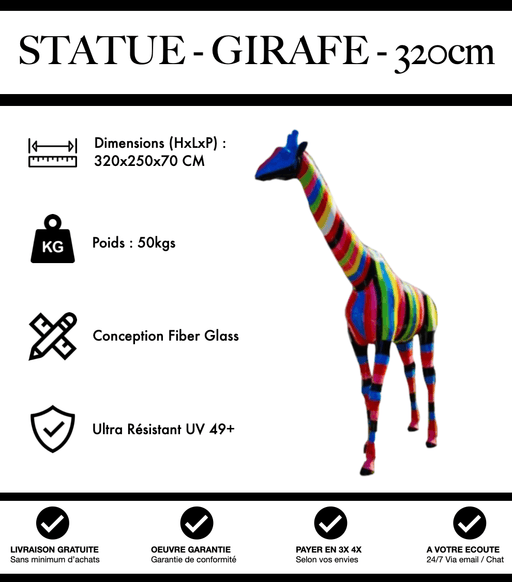 Sculpture Girafe Resine XXXL 320cm Statue - Multicolore - MUZZANO