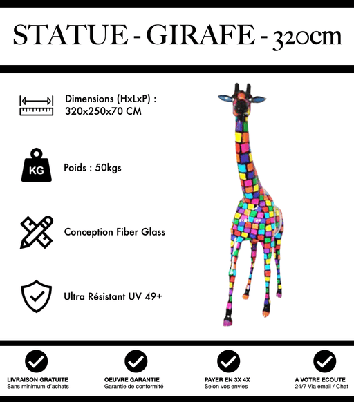 Sculpture Girafe Resine XXXL 320cm Statue - Puzzle - MUZZANO