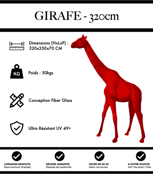 Sculpture Girafe Resine XXXL 320cm Statue - Rouge - MUZZANO