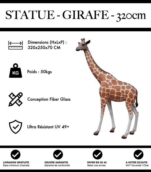 Sculpture Girafe Resine XXXL 320cm Statue - Savane - MUZZANO