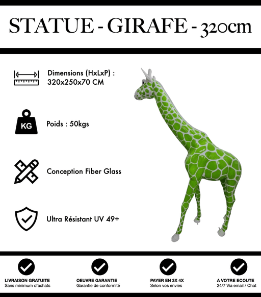 Sculpture Girafe Resine XXXL 320cm Statue - Vert et Blanc - MUZZANO