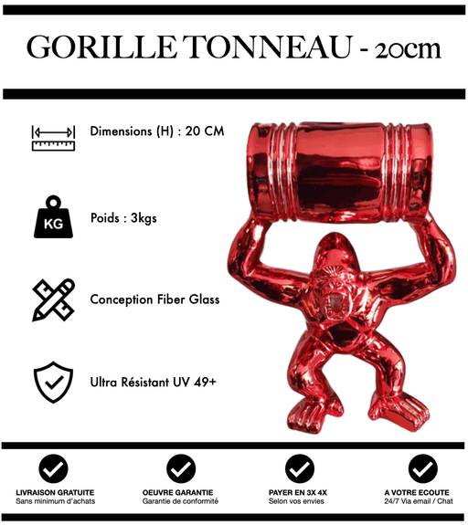 Sculpture Gorille Avec Tonneau Resine 20cm Statue - Rouge Chrome - MUZZANO