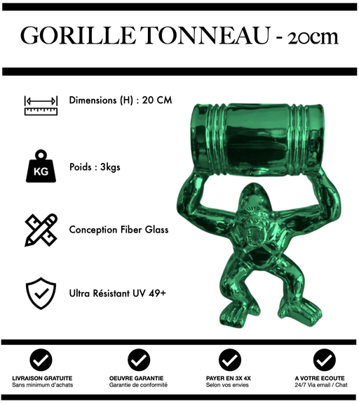 Sculpture Gorille Avec Tonneau Resine 20cm Statue - Vert Chrome - MUZZANO