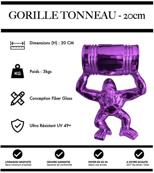 Sculpture Gorille Avec Tonneau Resine 20cm Statue - Violet Chrome - MUZZANO