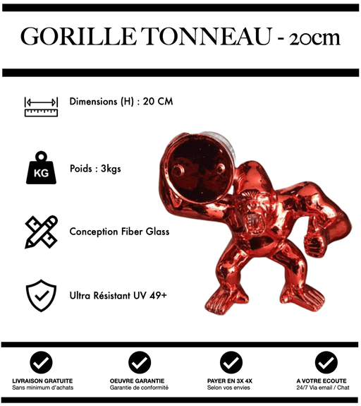 Sculpture Gorille Enervé Avec Tonneau Resine 20cm Statue - Rouge Chrome - MUZZANO