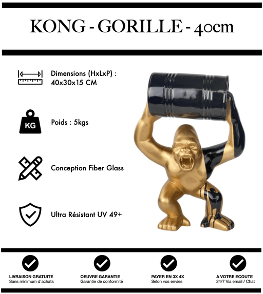 Sculpture Gorille Resine 40cm Debout avec Tonneau Statue - Gold - MUZZANO