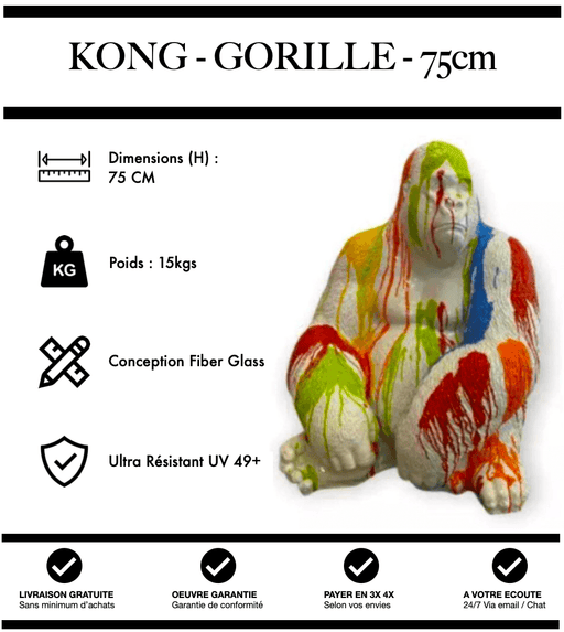 Sculpture Gorille Resine Naturel 75cm Statue - White Trash - MUZZANO