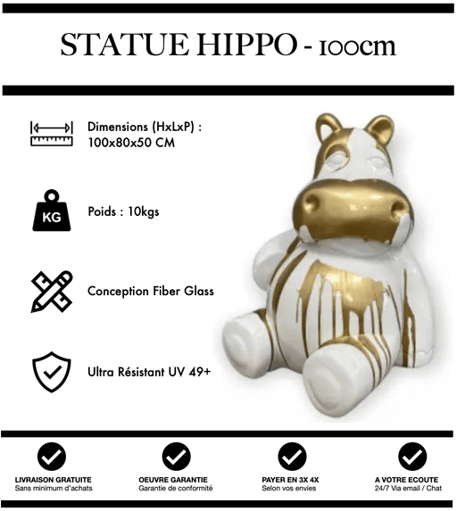 Sculpture Hippopotame Resine 100cm Statue - Gold Trash - MUZZANO