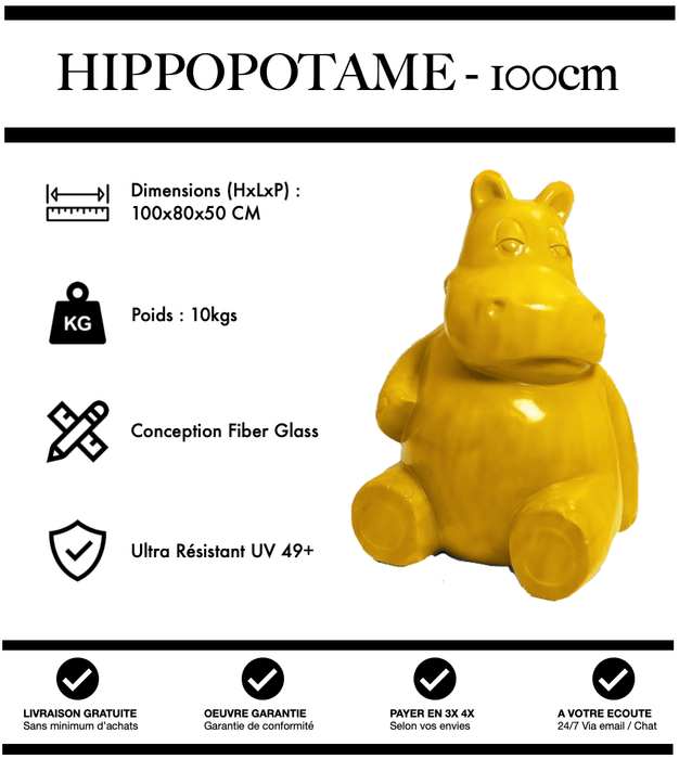 Sculpture Hippopotame Resine 100cm Statue - JAUNE - MUZZANO