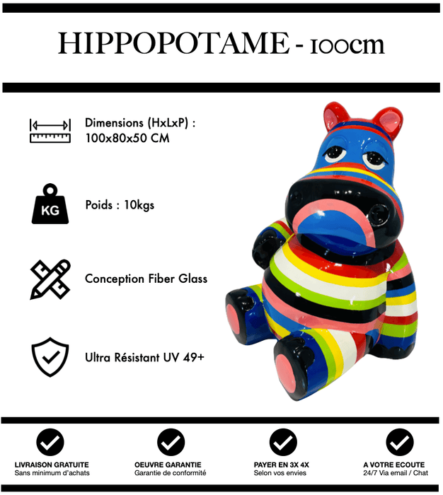 Sculpture Hippopotame Resine 100cm Statue - Multicolore - MUZZANO