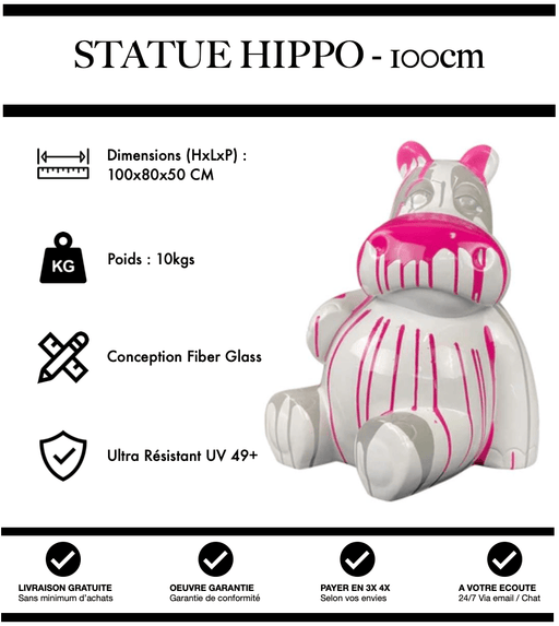 Sculpture Hippopotame Resine 100cm Statue - Pink Trash - MUZZANO