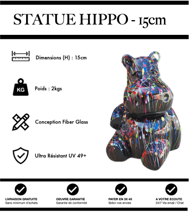 Sculpture Hippopotame Resine 15cm Statue - Grafitti Noir - MUZZANO