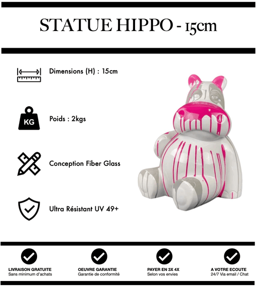 Sculpture Hippopotame Resine 15cm Statue - Pink Trash - MUZZANO