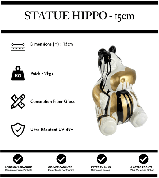Sculpture Hippopotame Resine 15cm Statue - White & Black - MUZZANO