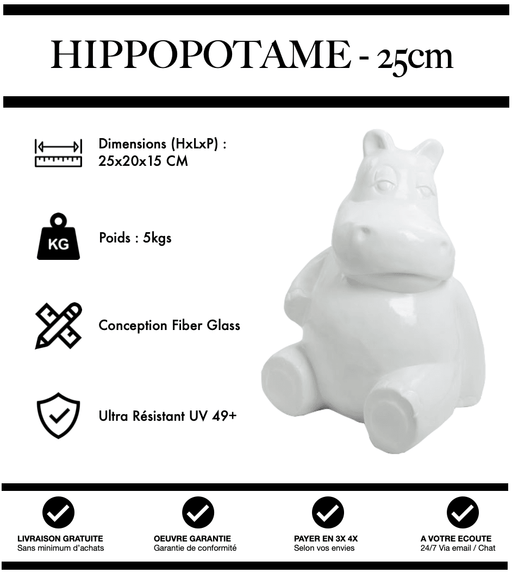 Sculpture Hippopotame Resine 25cm Statue - BLANC - MUZZANO