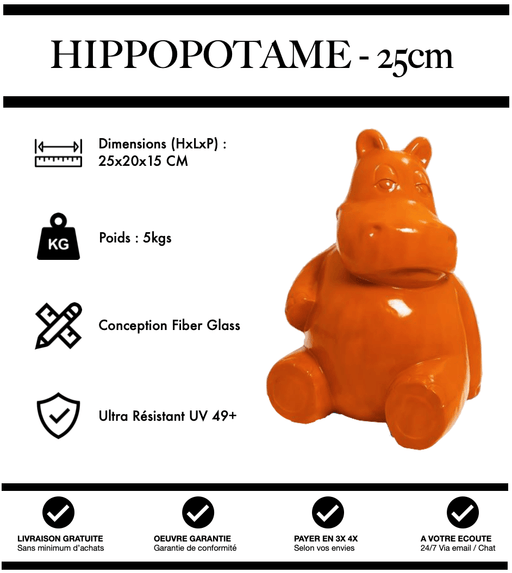 Sculpture Hippopotame Resine 25cm Statue - ORANGE - MUZZANO