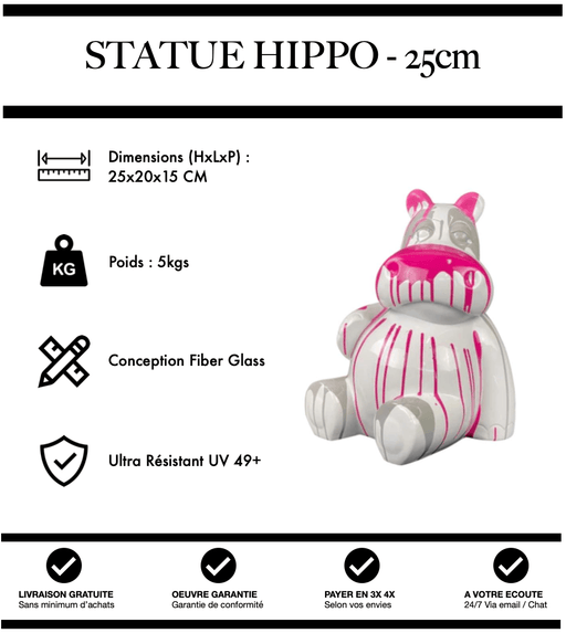 Sculpture Hippopotame Resine 25cm Statue - Pink Trash - MUZZANO
