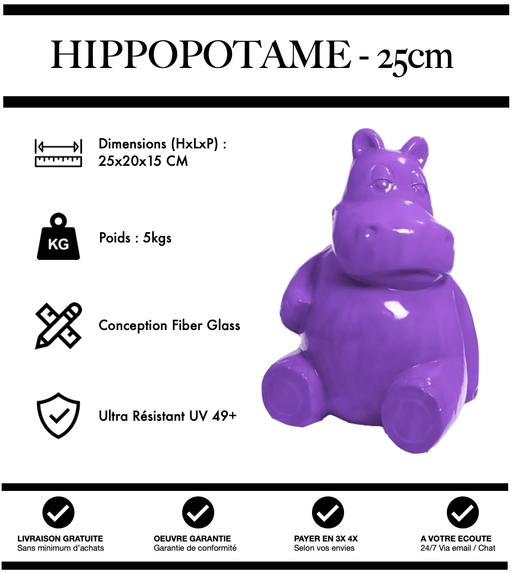 Sculpture Hippopotame Resine 25cm Statue - VIOLET - MUZZANO