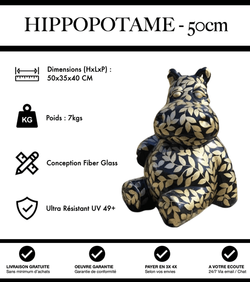 Sculpture Hippopotame Resine 50cm Statue - Fleurie - MUZZANO
