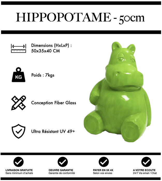 Sculpture Hippopotame Resine 50cm Statue - VERT - MUZZANO