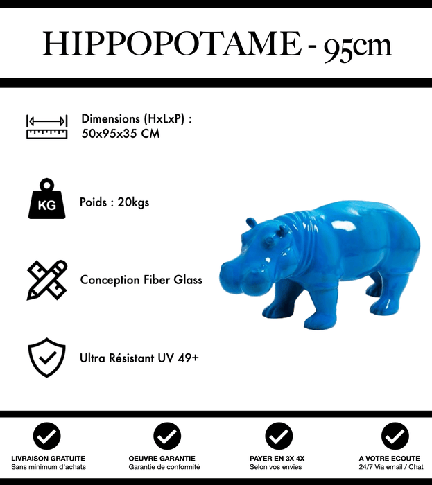 Sculpture Hippopotame Resine 95cm Statue - Bleu - MUZZANO