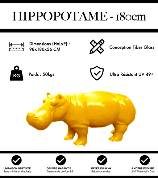 Sculpture Hippopotame Resine XXL 180cm Statue - Jaune - MUZZANO