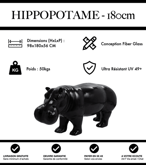 Sculpture Hippopotame Resine XXL 180cm Statue - Noir - MUZZANO