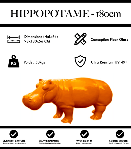 Sculpture Hippopotame Resine XXL 180cm Statue - Orange - MUZZANO