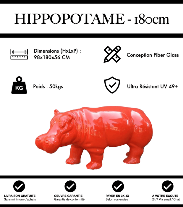 Sculpture Hippopotame Resine XXL 180cm Statue - Rouge - MUZZANO